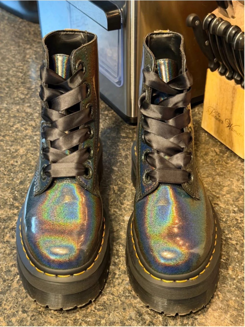 Dr Martens VEGAN MOLLY Iridescent RAINBOW PLATFORM BOOTS